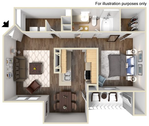 Floor plan for 1 bed, 1 bath, 760 sqft